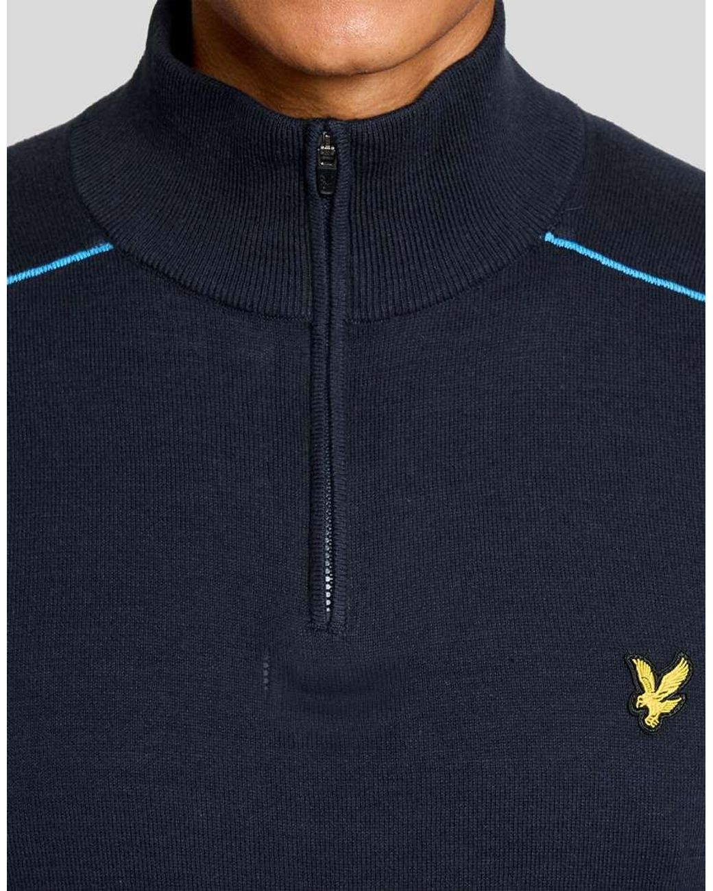 Lyle & Scott Blue Mid Knits Golf Tipped Quarter Zip Jumper for men