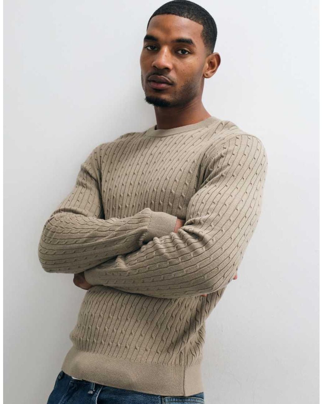 Mango Natural Cable Knit Sweater for men