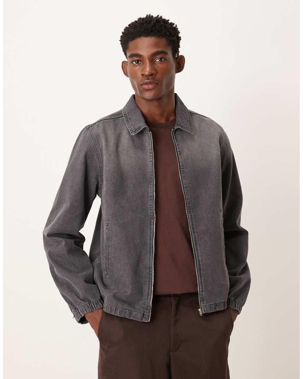 ASOS Bomber Style Denim Jacket in Grey for Men | Lyst UK