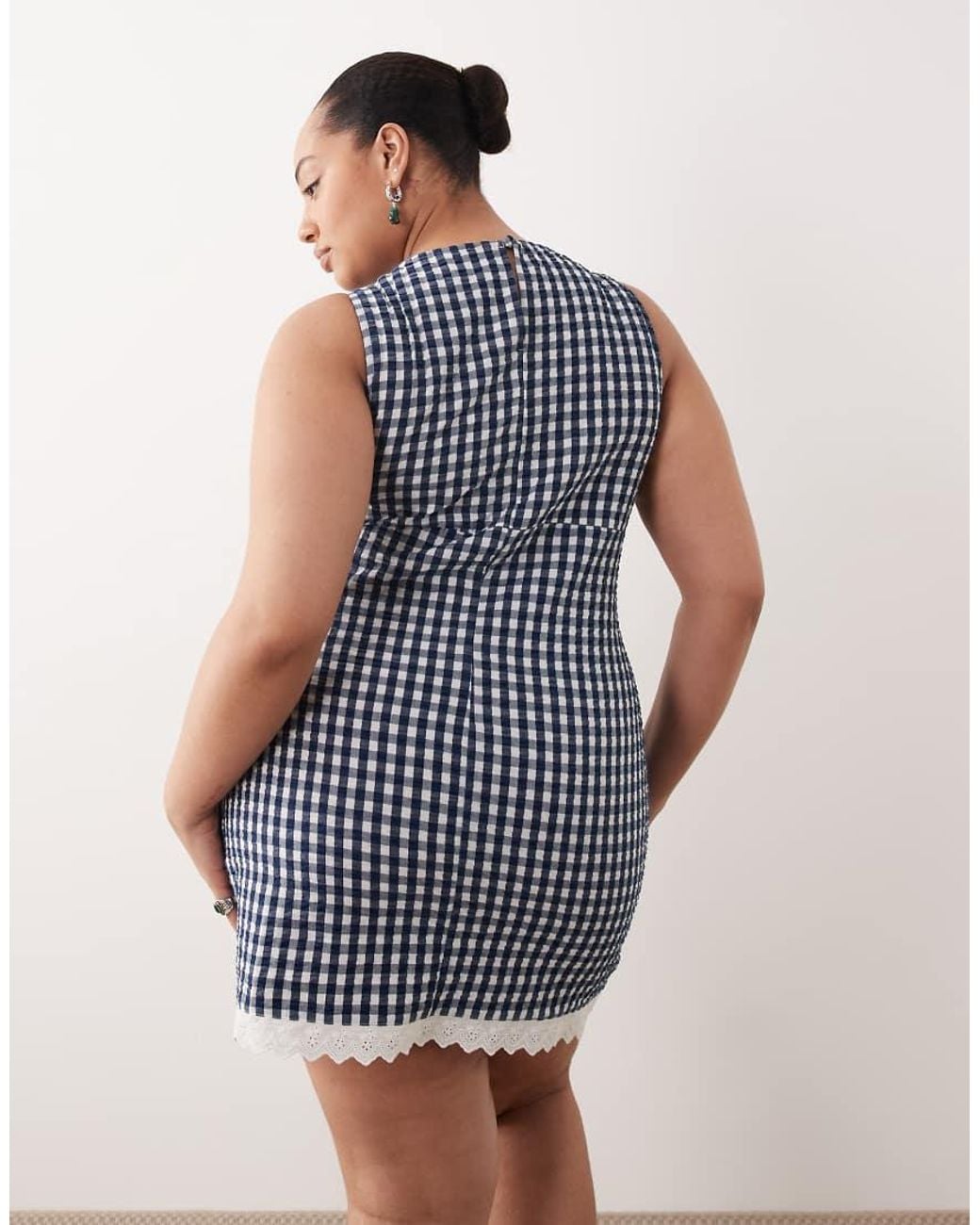 ASOS Blue Asos Design Curve Slash Neck Mini Sundress With Sculpted Bust And Broderie Hem