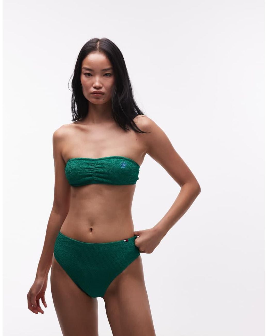 Tommy Hilfiger Green Resort Crinkle Bandeau Bikini Top