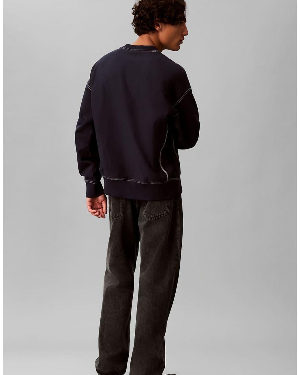 Calvin Klein Blue Relaxed Terry Logo Graphic Sweatshirt for men