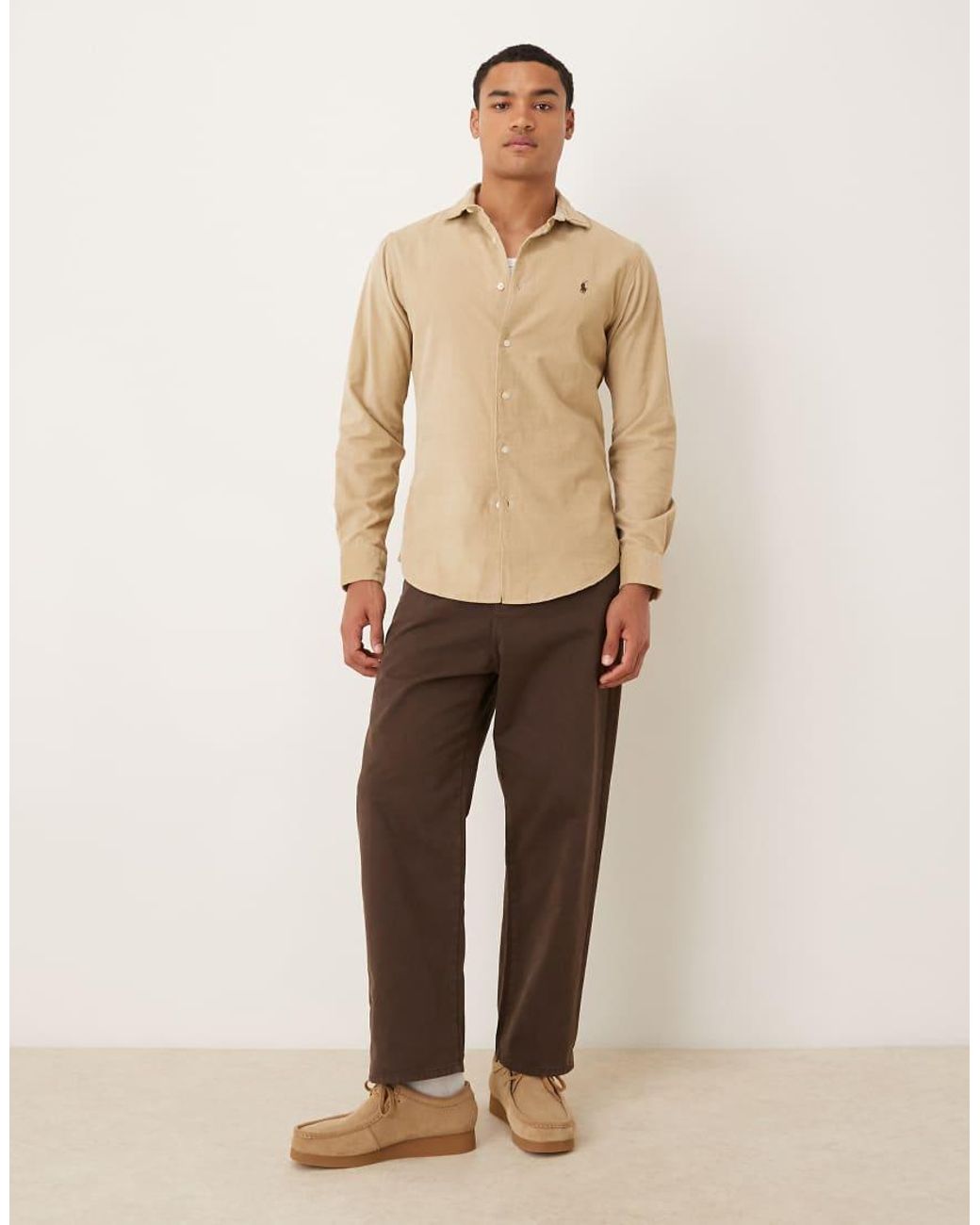 Polo Ralph Lauren Natural Icon Logo Slim Fit Fine Cord Shirt for men