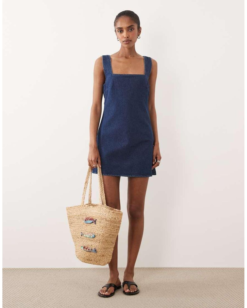 ASOS Blue Denim Square Neck Mini Dress
