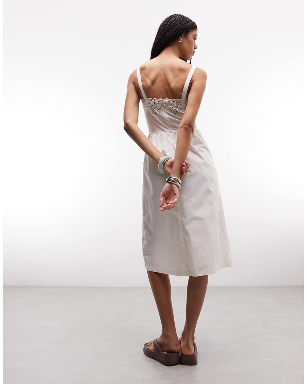 Monki White Floral Broderie Midi Dress
