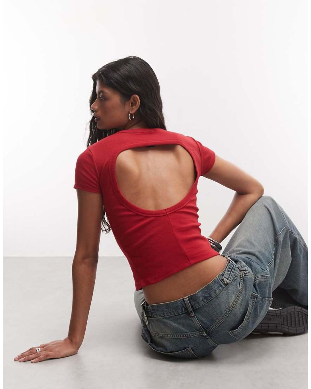 Collusion Red Fitted Backless S/S Top