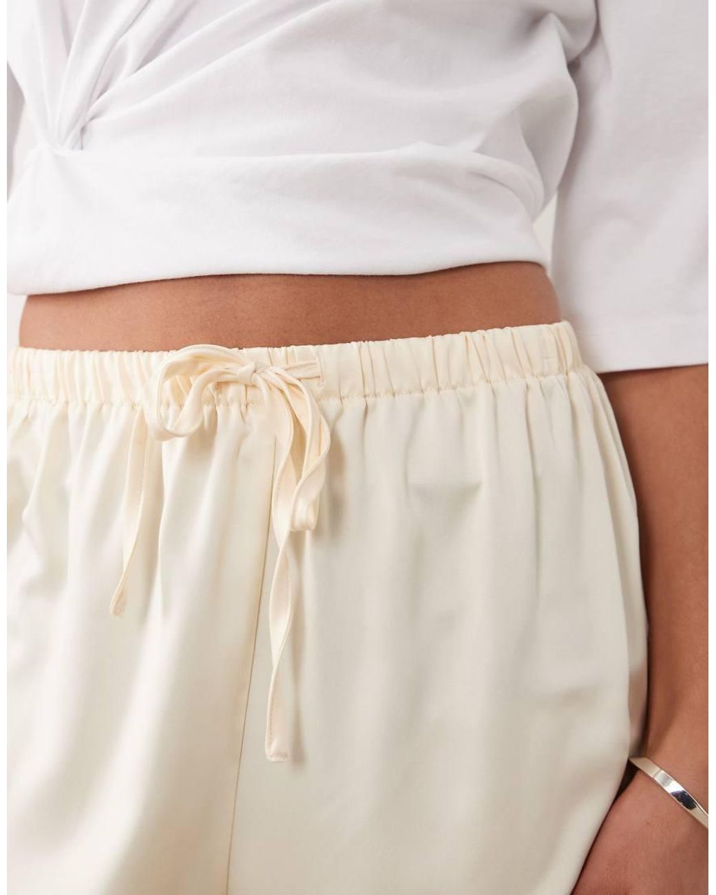 New Look White Lace Trim Satin Shorts