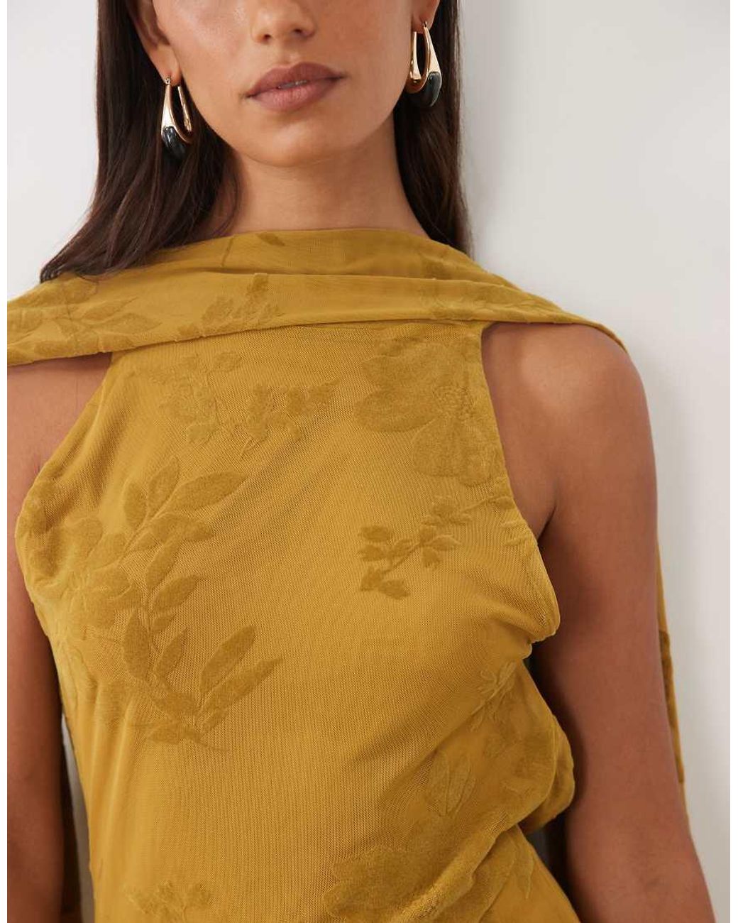 ASOS Brown Flocked Floral Mini Dress With Fringe Scarf Detail