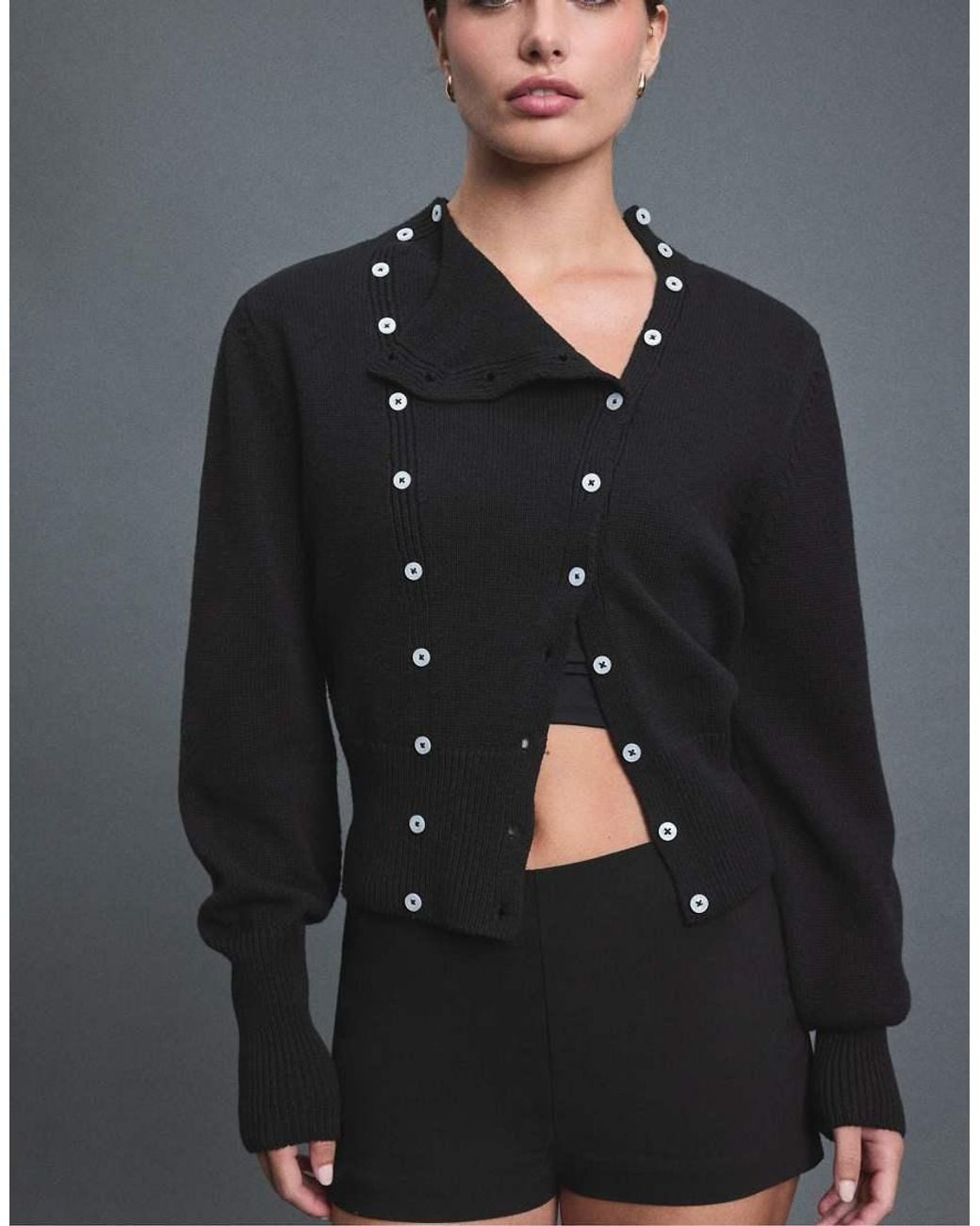 Stradivarius Black Double-breasted Knit Jumper