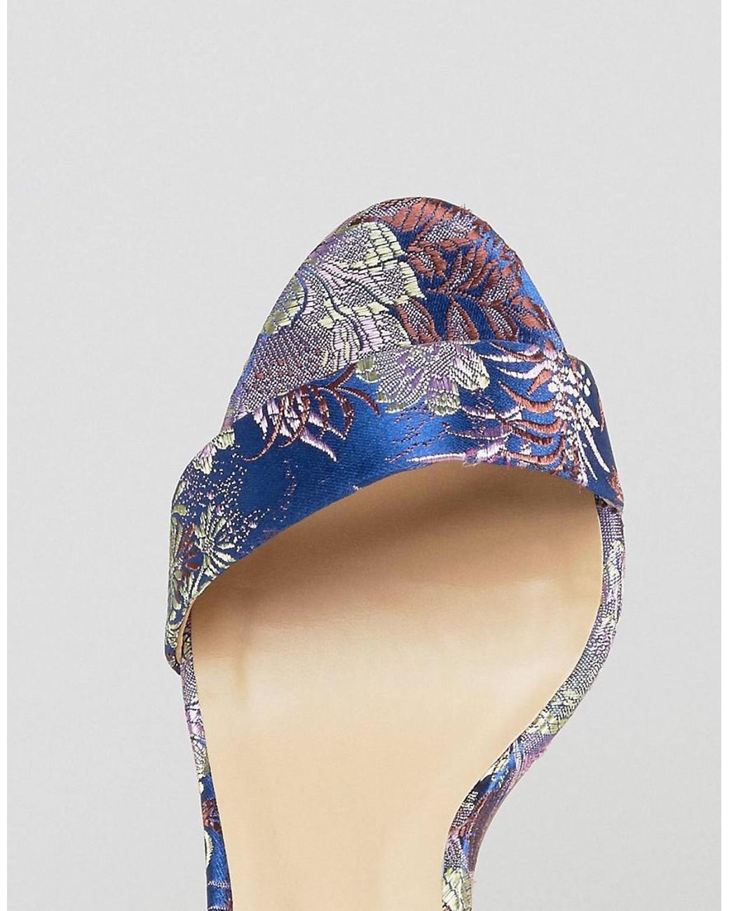 New Look Navy Brocade 2 Part Block Heeled Sandal in Blue | Lyst