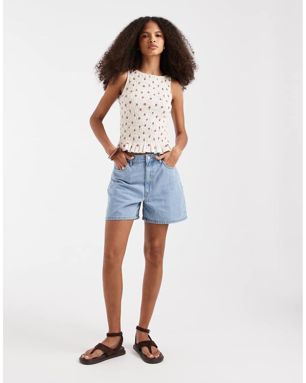 JJXX Brown Shirred Sleeveless Top