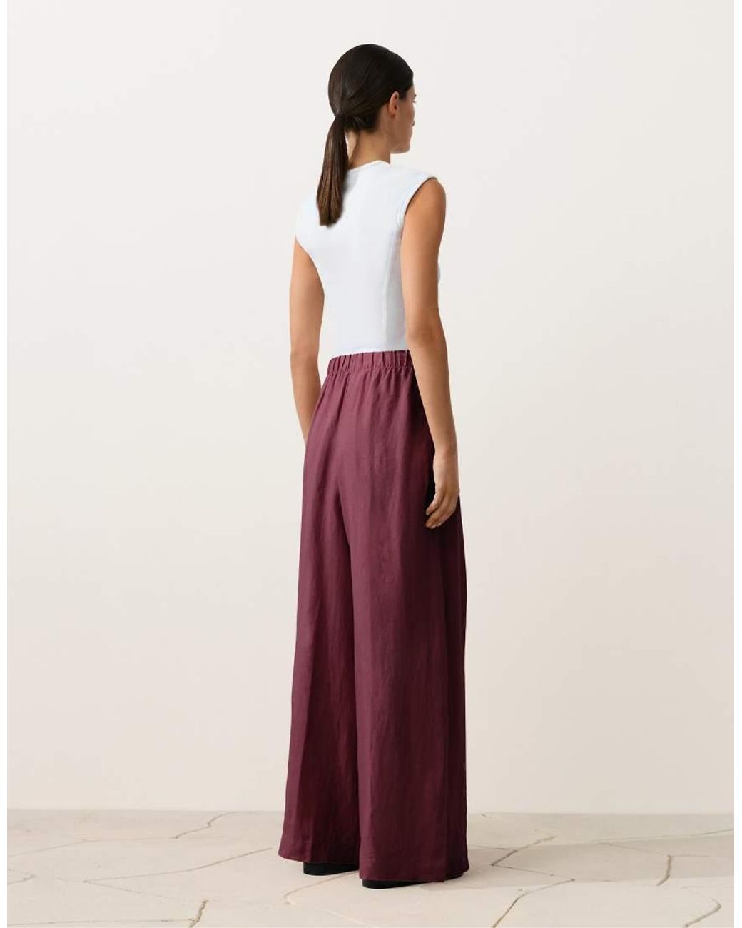 Oysho White 100% Linen Wide Leg Trousers
