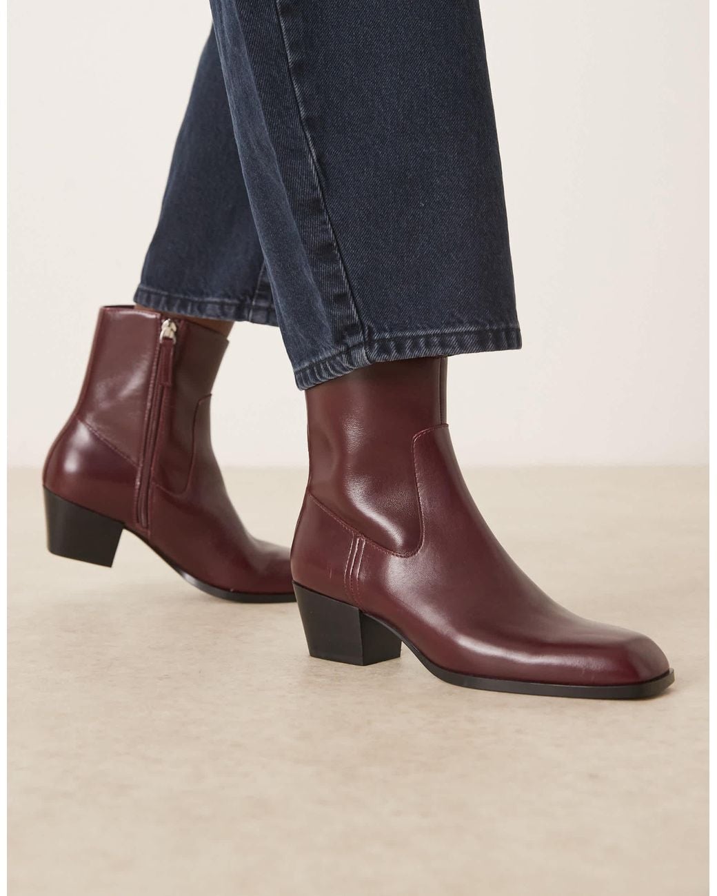 Mango Blue Square Toe Heeled Ankle Boot