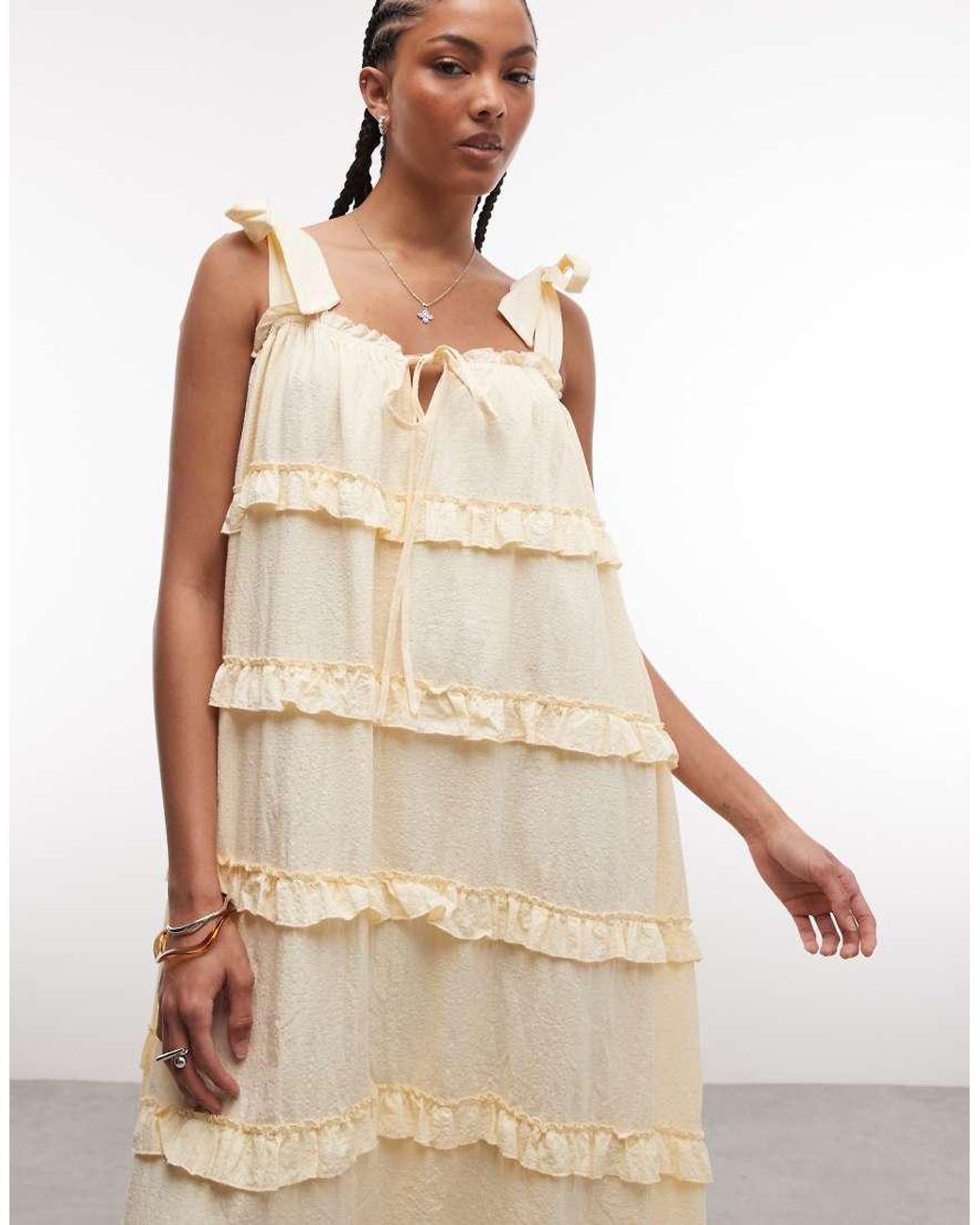 Daisy Street Natural Chuck On Smock Maxi Dress With Ruffles