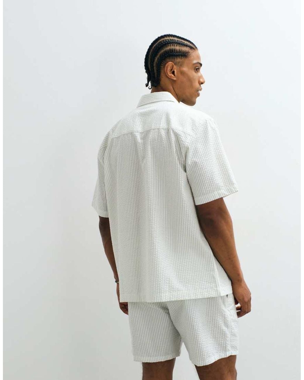 ASOS White Co-Ord Relaxed Seersucker Stripe Shirt for men