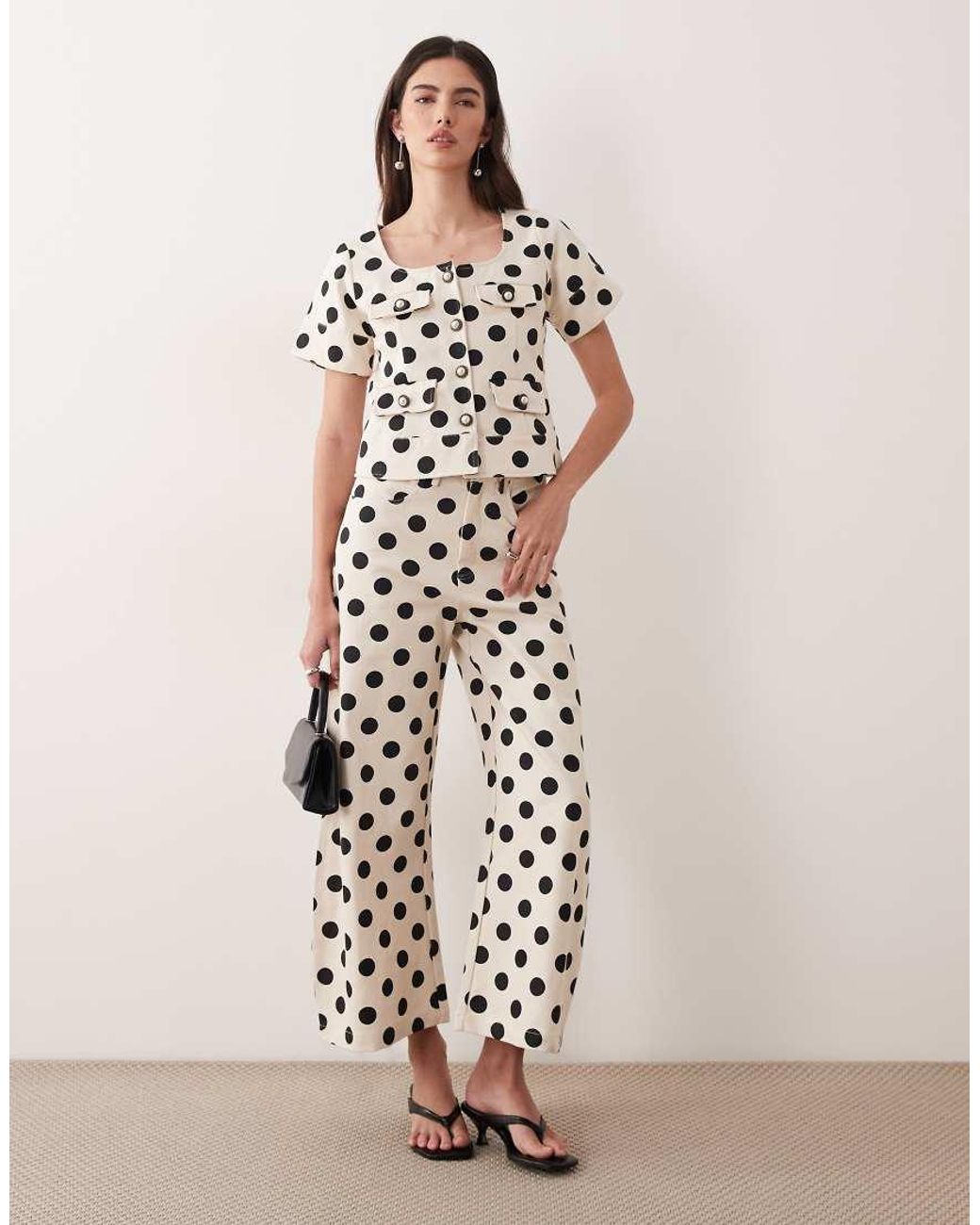 Sister Jane White Cotton Denim Polka Dot Button Up Top Co-Ord