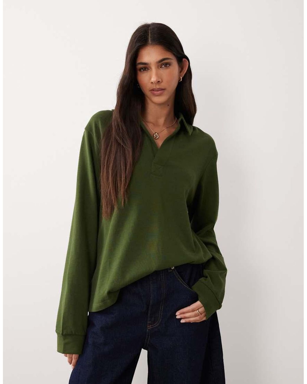 ASOS Green Rugby Collar Long Sleeve Tee