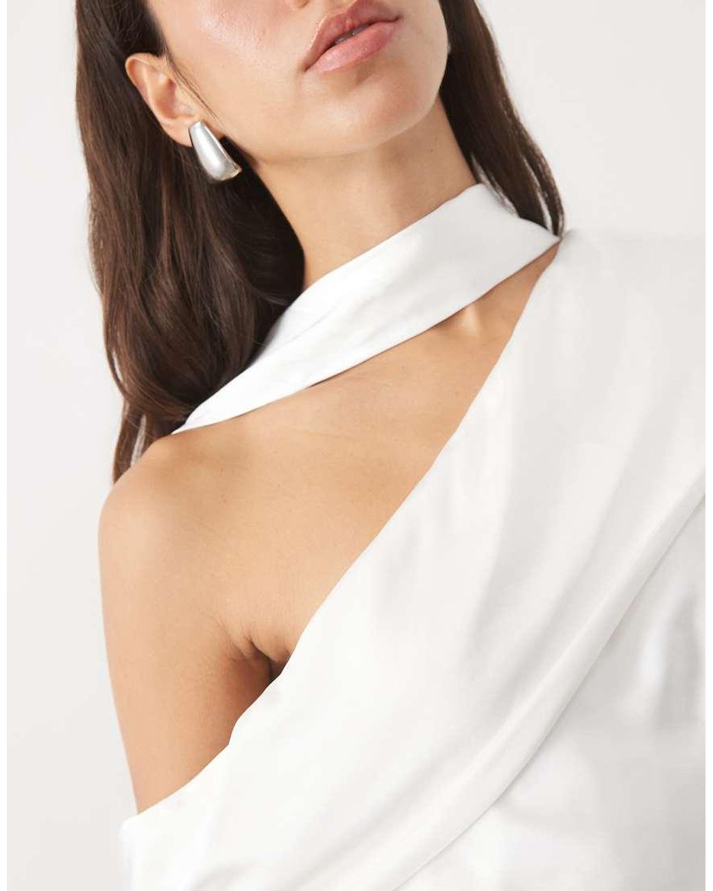 Six Stories White Bridal Satin Scarf Detail One Shoulder Maxi Dress