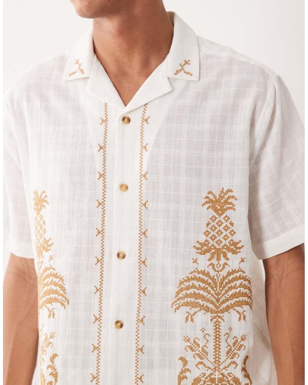 ASOS White Relaxed Textured Shirt With Embroidery for men