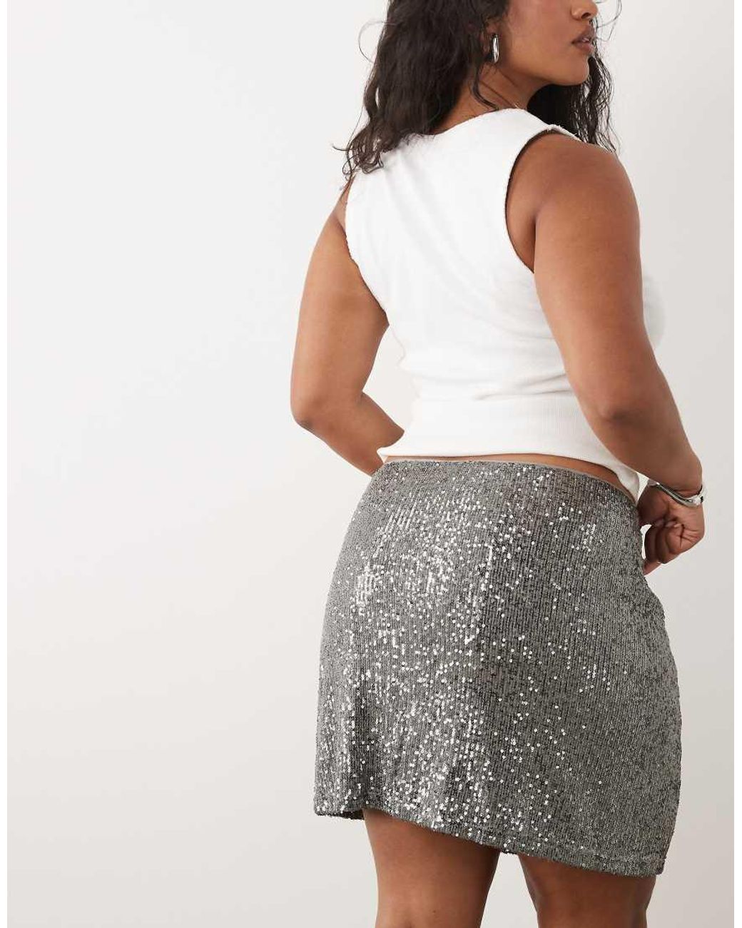 ASOS White Asos Design Curve Sequin Tie Side Mini Skirt