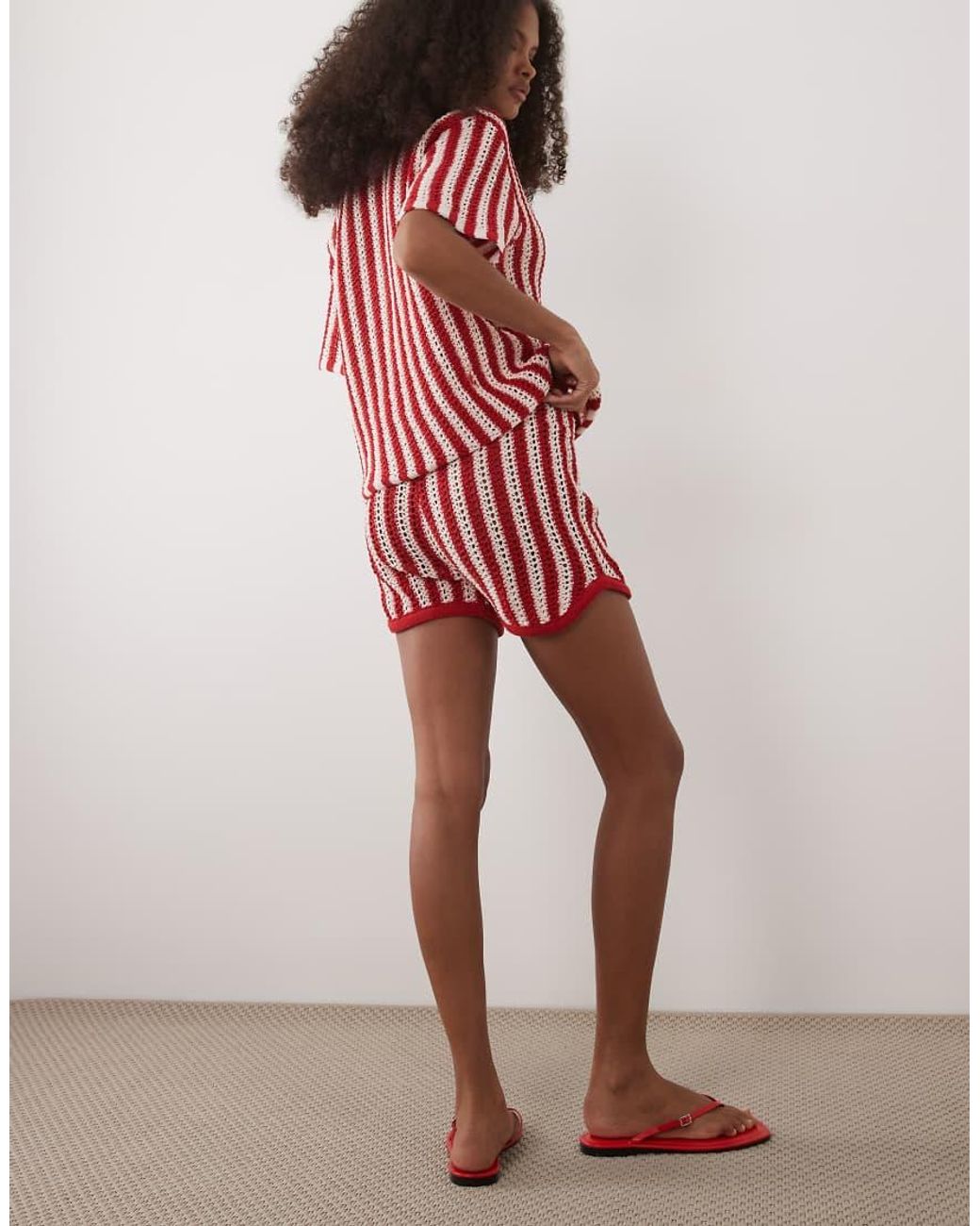 ASOS Red Knitted Crochet Micro Short Co-Ord