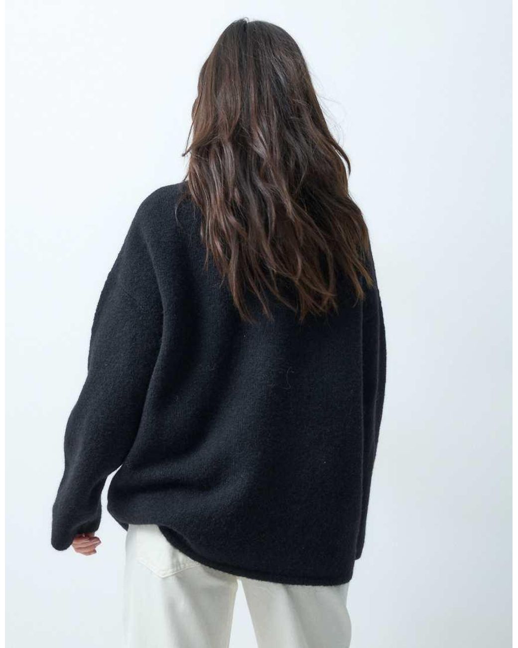 ASOS Blue Relaxed Fluffy Funnel Neck Jumper With Wool