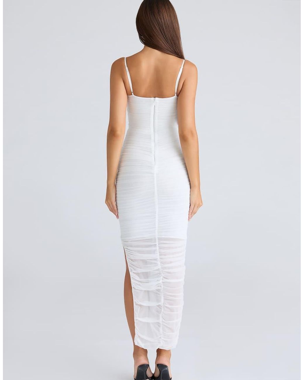 House Of Cb White Fornarina Gathered Stretch Mesh Midi Dress
