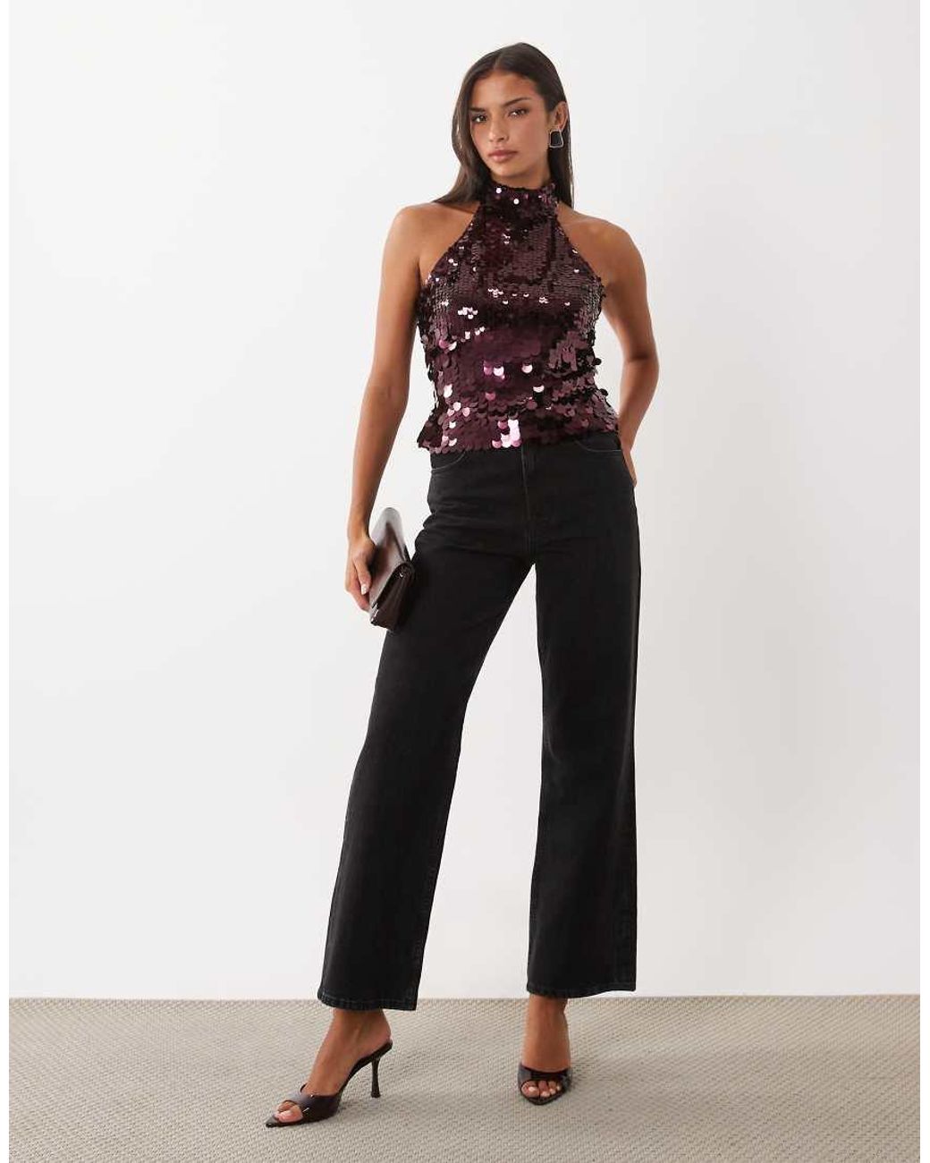 Pieces Red Halter Neck Disc Sequin Top
