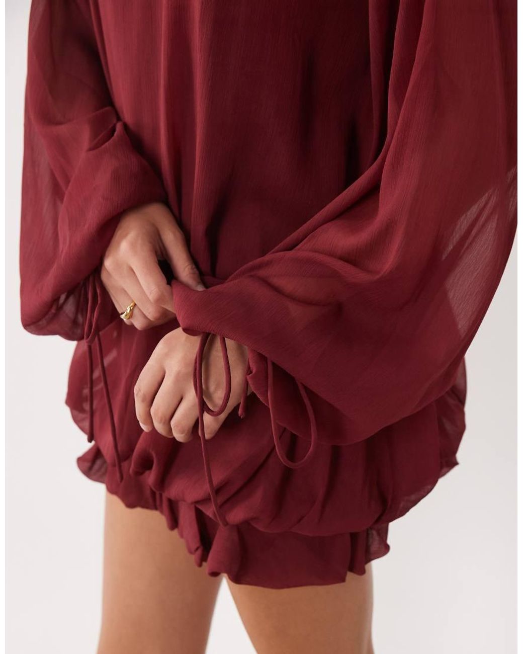 ASOS Red High Neck Chiffon Mini Dress With Blouson Waist