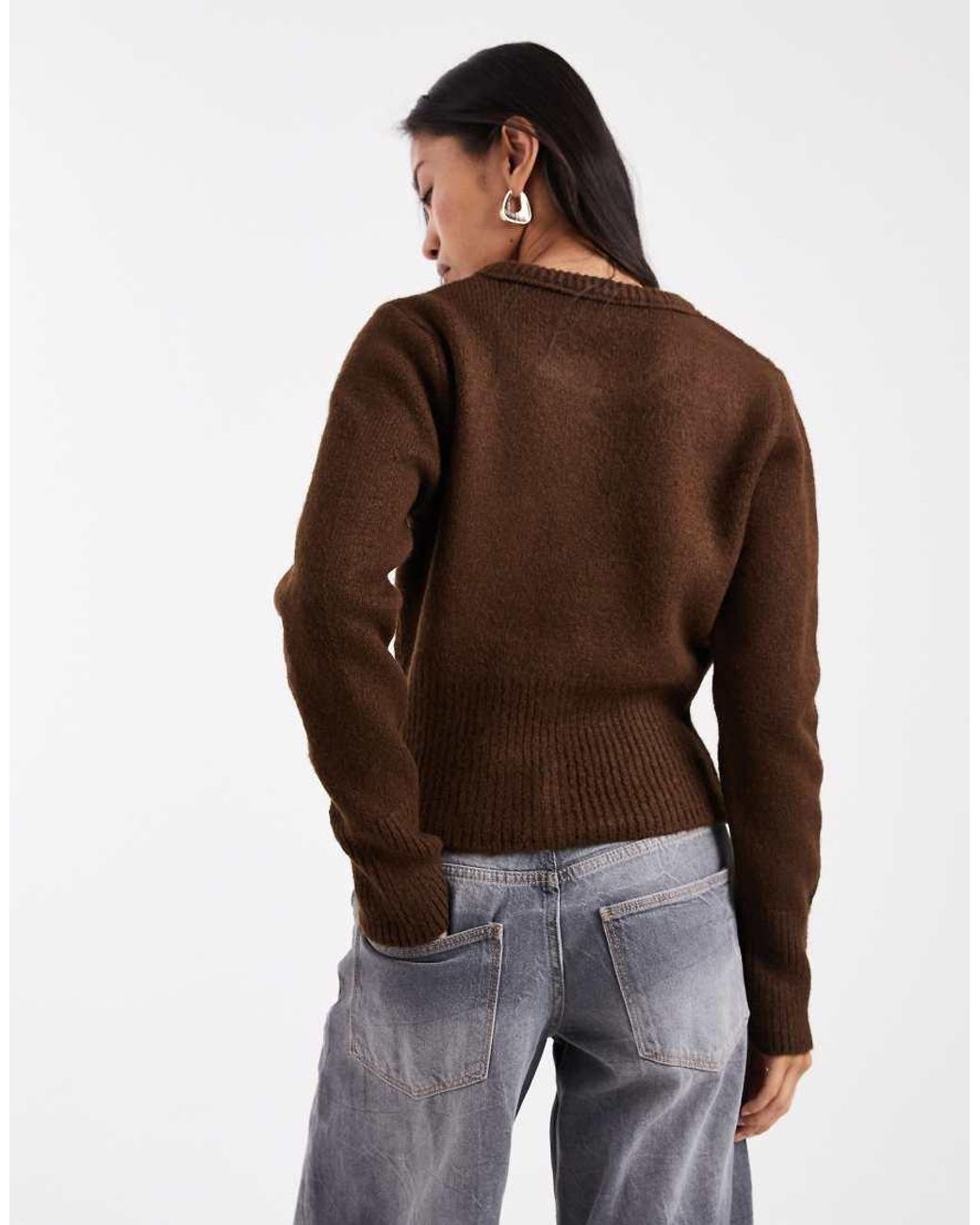 ASOS Brown Fluffy Neat Fit Knitted Cardigan