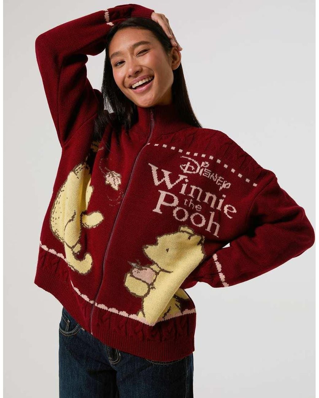 Skinnydip London Red Disney Winnie The Pooh Zip Through Knitted Jumper