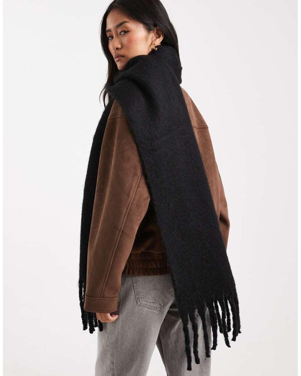 Miss Selfridge Black Knitted Tassel Scarf