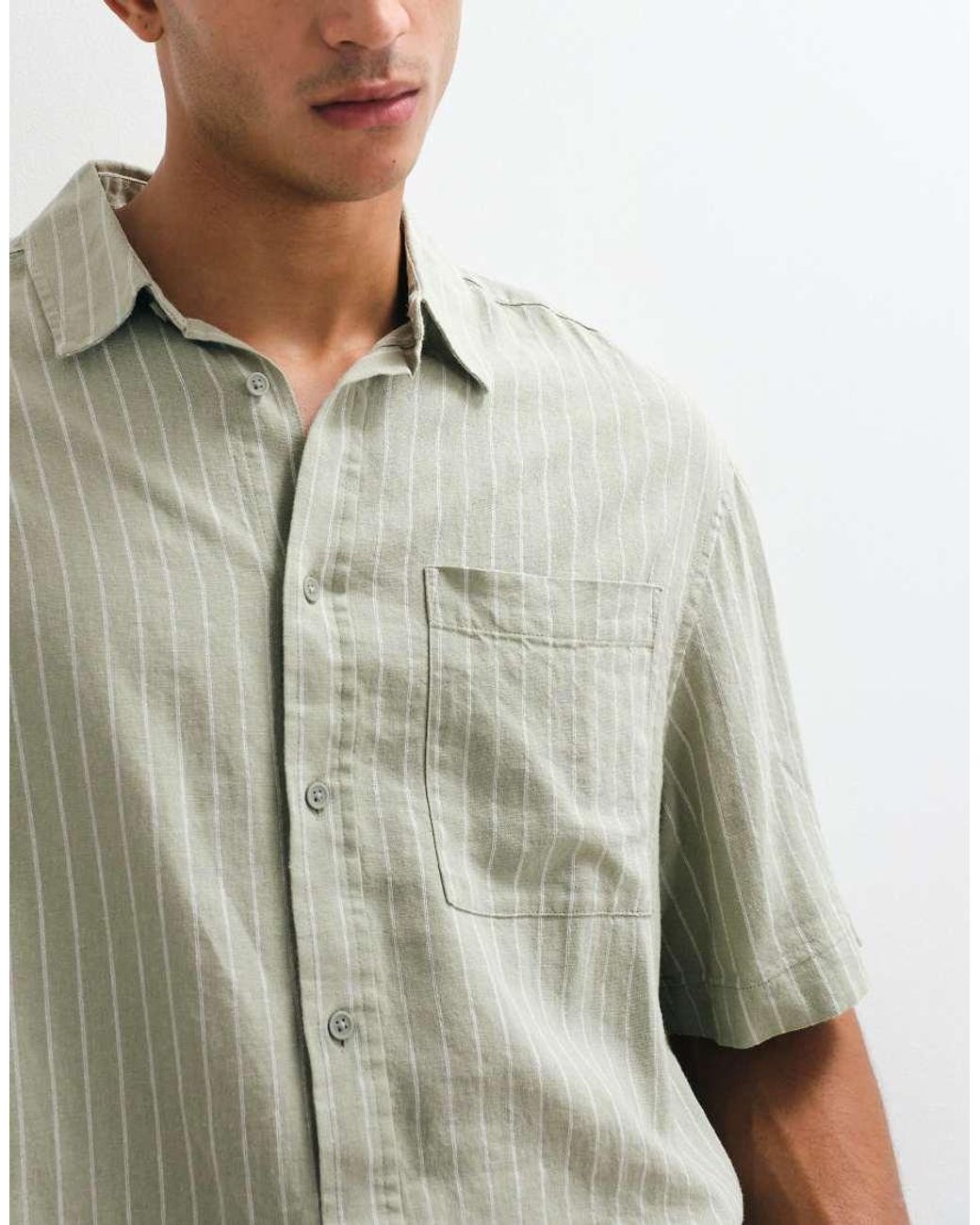 ASOS Green Oversized Linen Blend Stripe Shirt for men