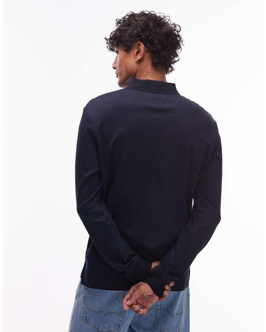 Tommy Hilfiger Blue Zip Long Sleeve Rugby Polo Shirt for men