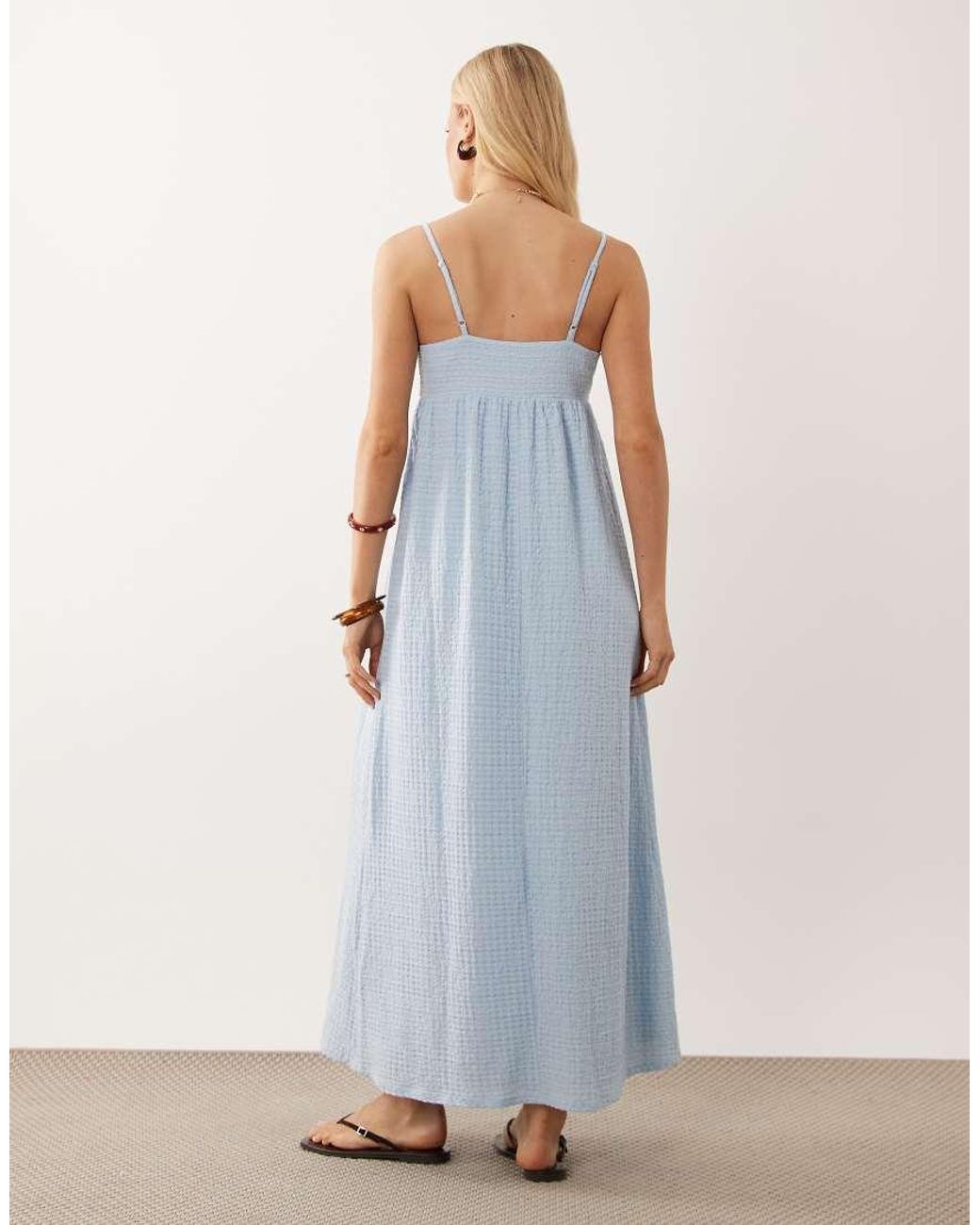 ASOS Blue Textured Square Neck Midaxi Dress