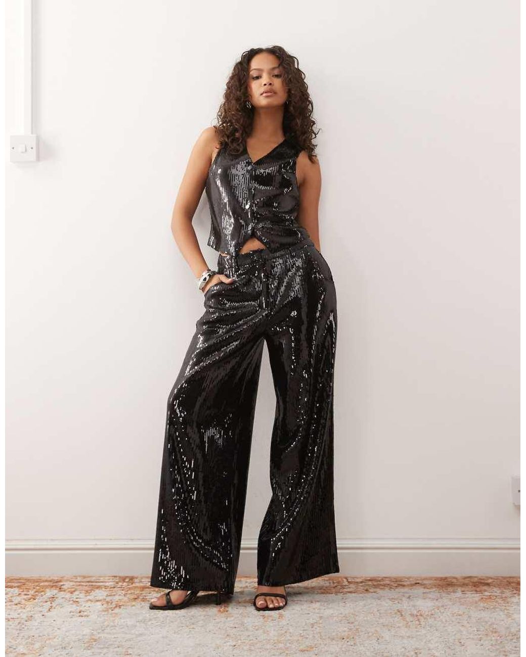 Reclaimed Vintage Wide Leg Tailored Sequin Trouser Co-Ord