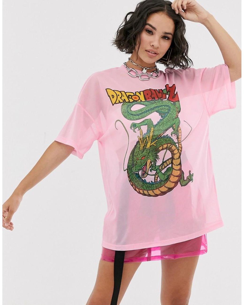 Bershka Dragon Ball Print Mesh T-shirt in Pink | Lyst UK