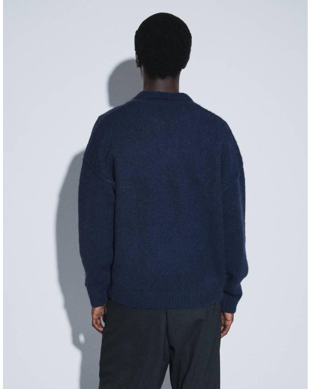 ASOS Blue Relaxed Knitted Exposed Seam Notch Neck Jumper for men