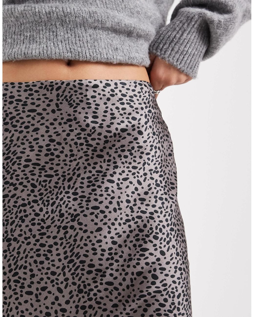 Wednesday's Girl Gray Midaxi Micro Spot Lace Detailed Satin Skirt