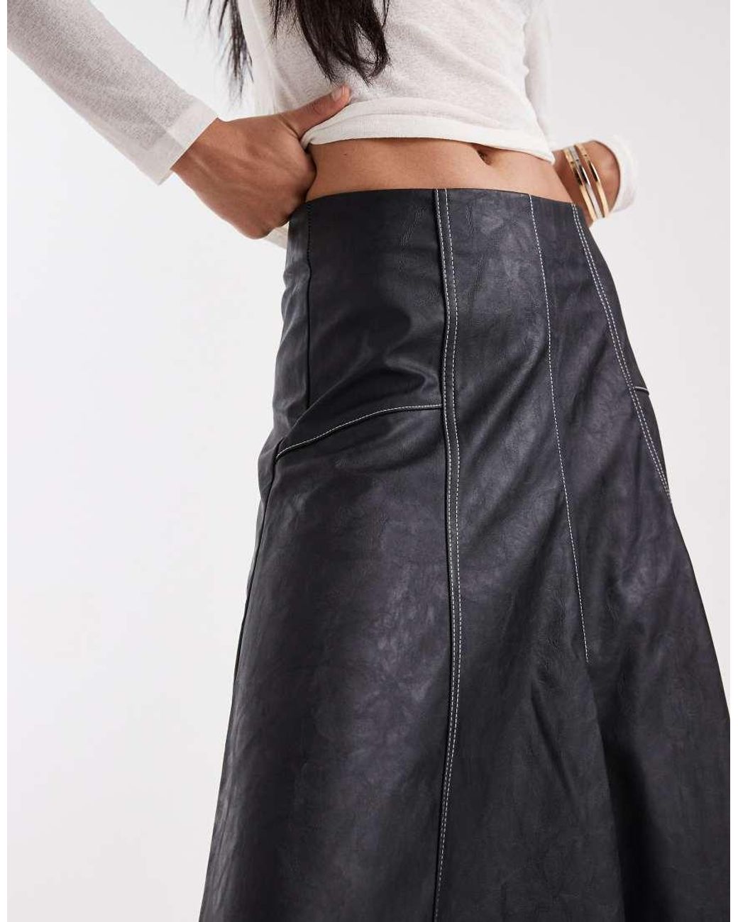 ONLY White Faux Leather Pleated Maxi Skirt