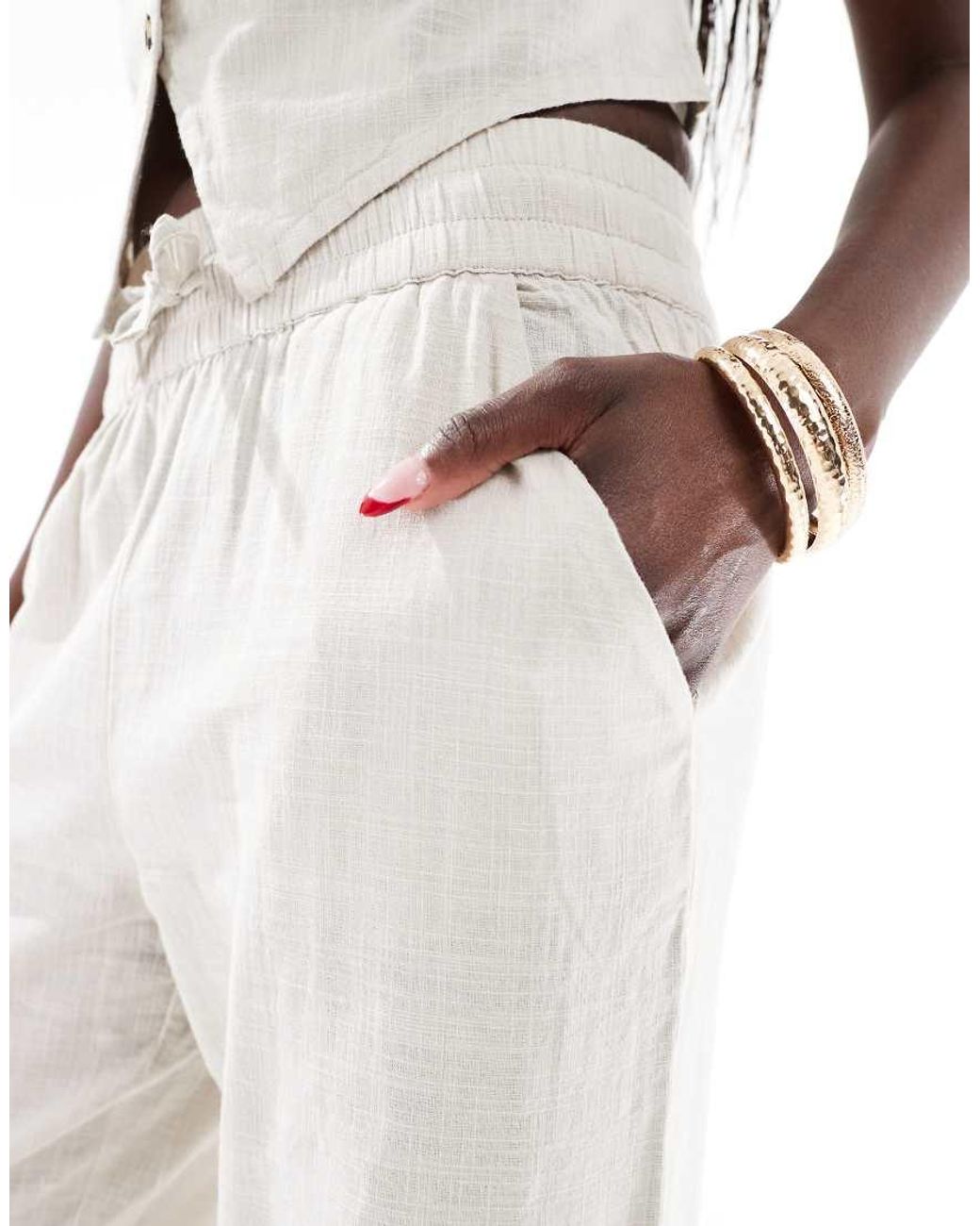Vero Moda White Tailored Drawstring Waist Wide Leg Trouser Co-ord