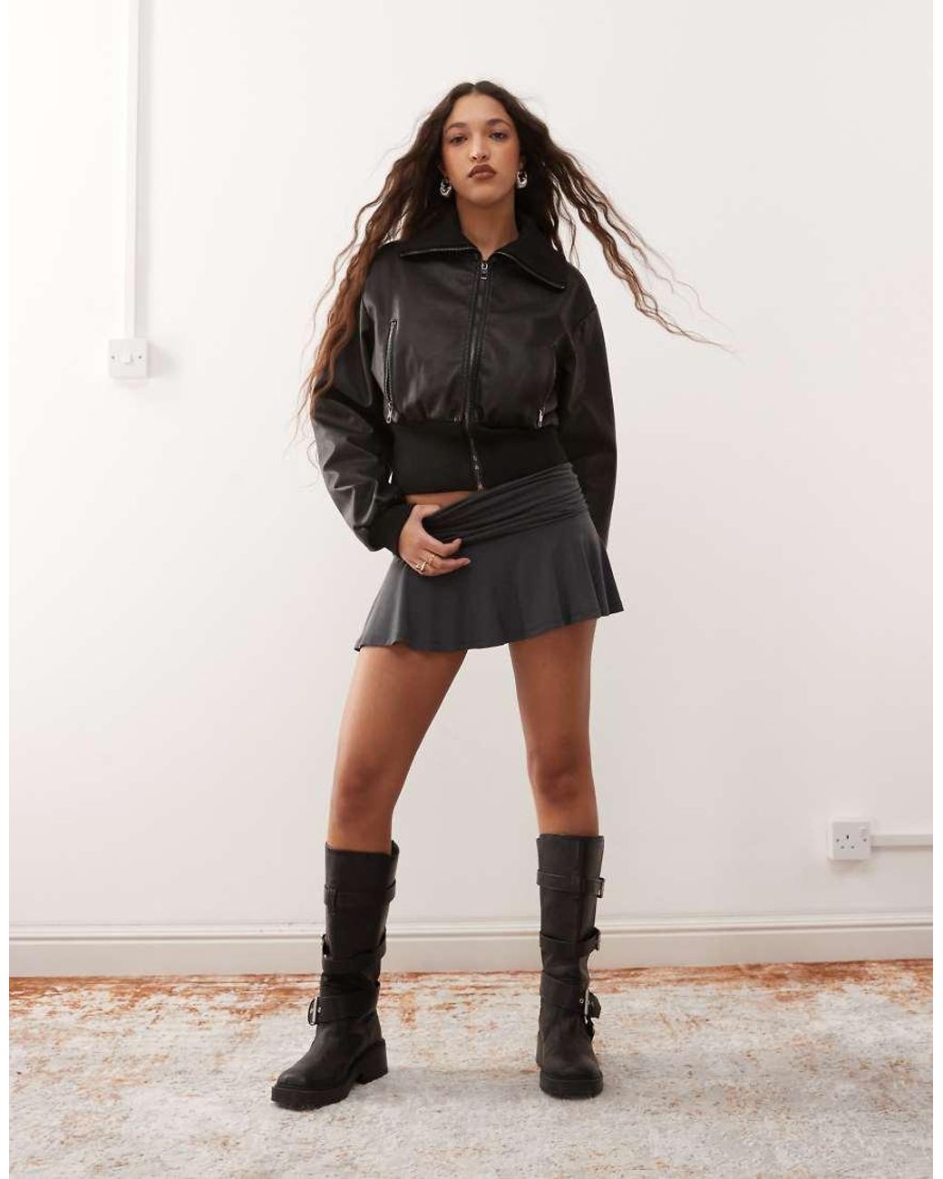 Weekday Black Mini Flippy Skirt