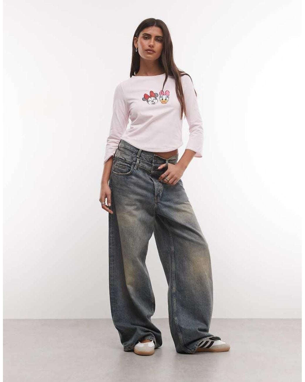 ASOS White Disney 3/4 Length Sleeve T-shirt With Minnie And Daisy Print