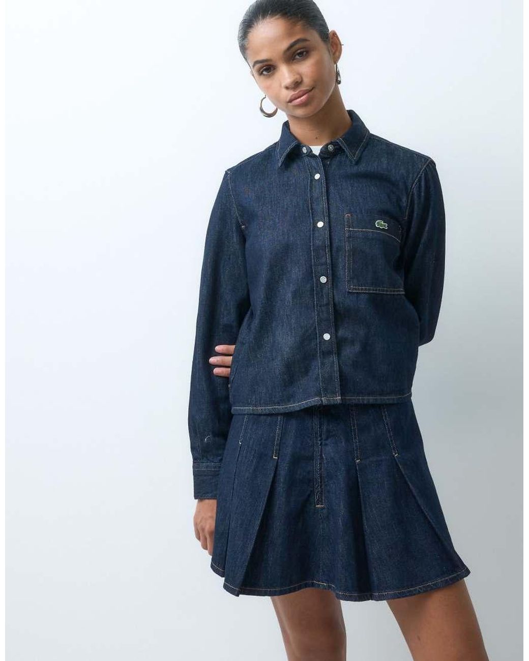 Lacoste Blue Regular Fit Cropped Denim Co-Ord Shirt