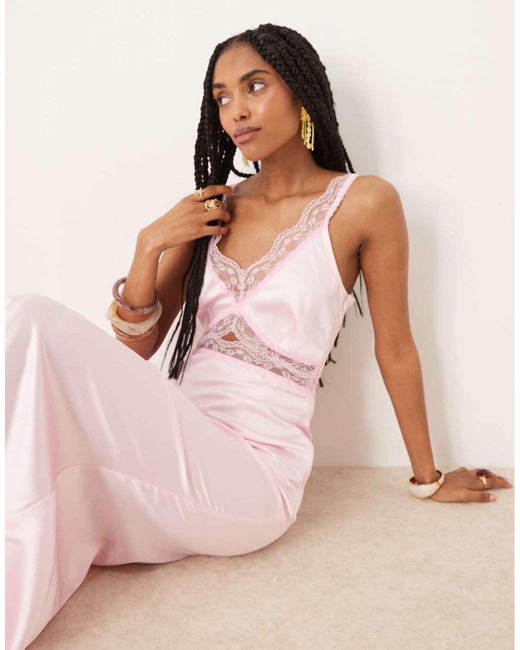 Never Fully Dressed Pink Mimi Lace Cut-out Satin Midaxi Dress