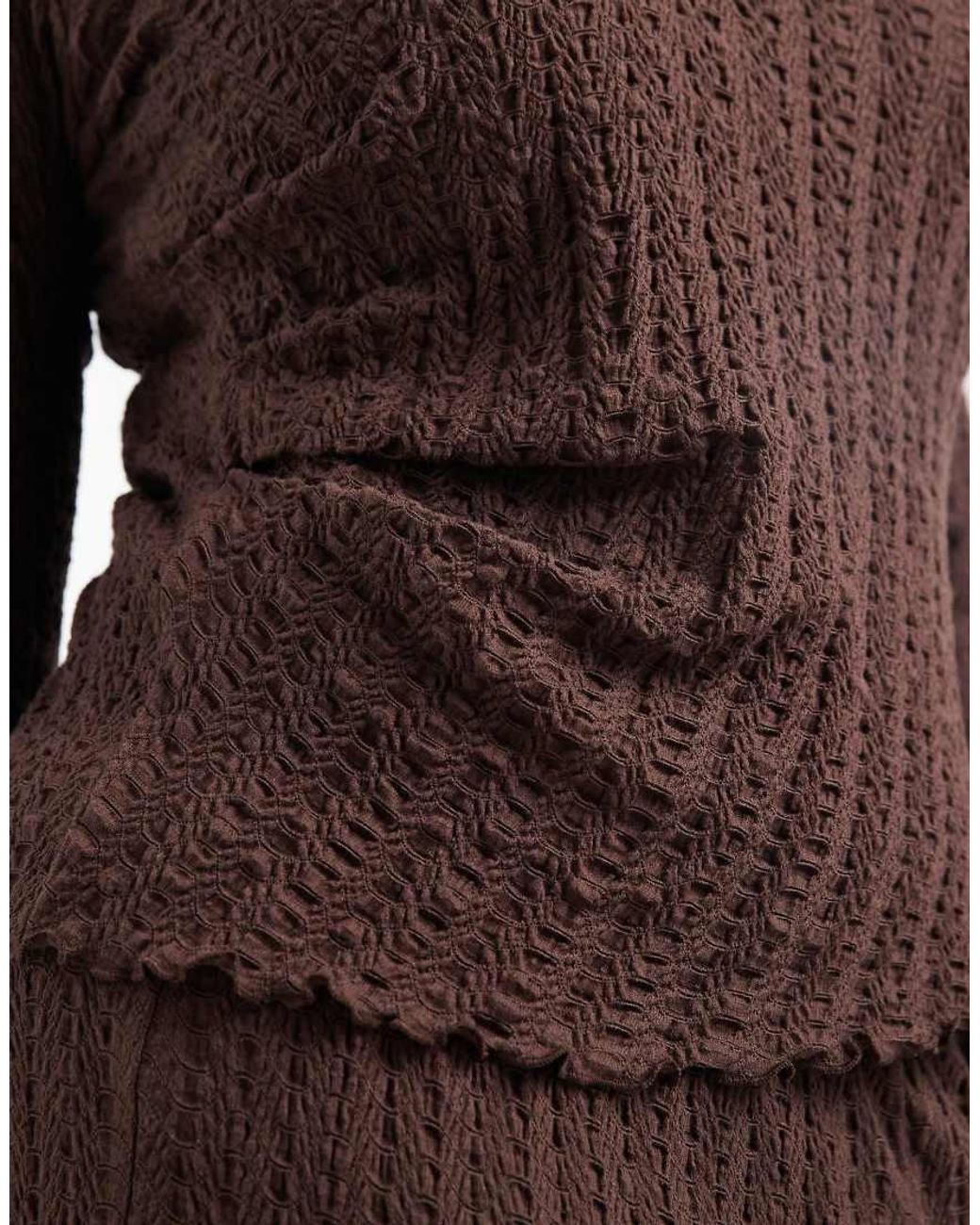 ONLY Brown Long Sleeve Textured Top Co-ord