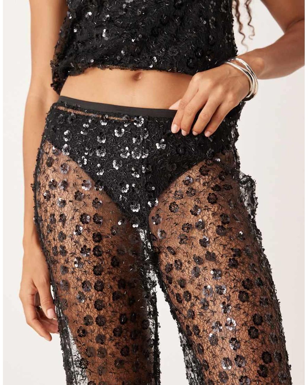 JJXX Natural Co Ord Sequin Trousers