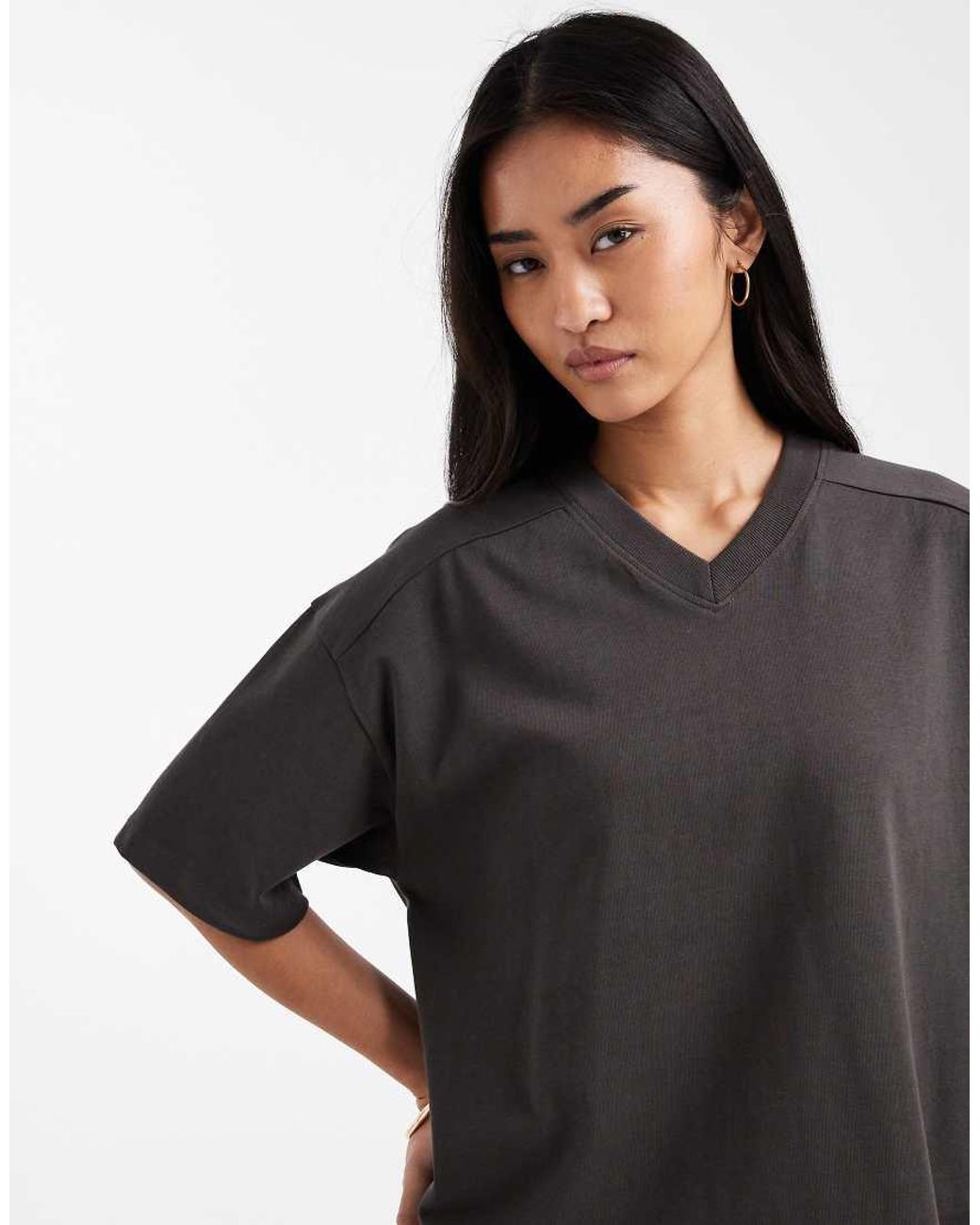 ASOS Black Regular Fit V Neck Detail Tee