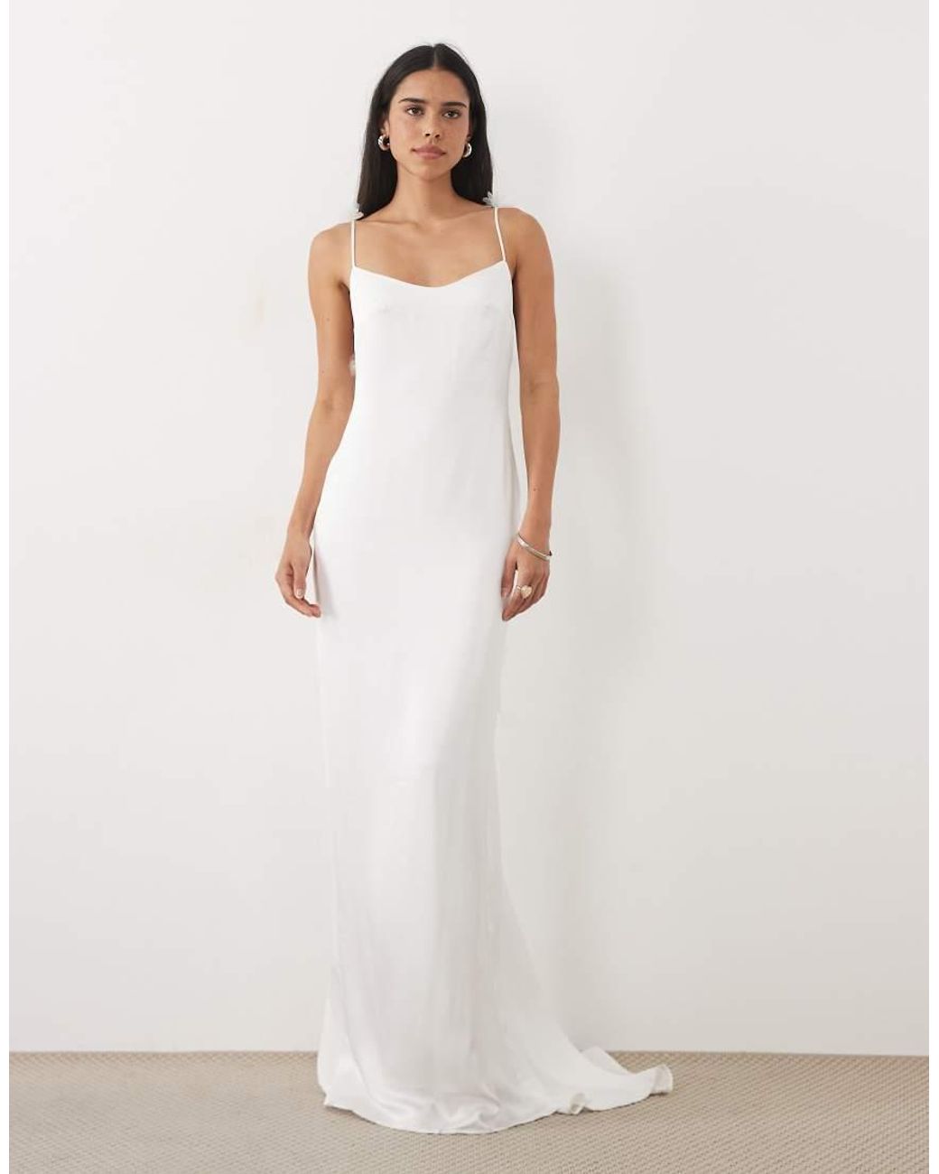 JW PEI White Bridal Floral Drape Detail Satin Low Back Maxi Dress Co-Ord