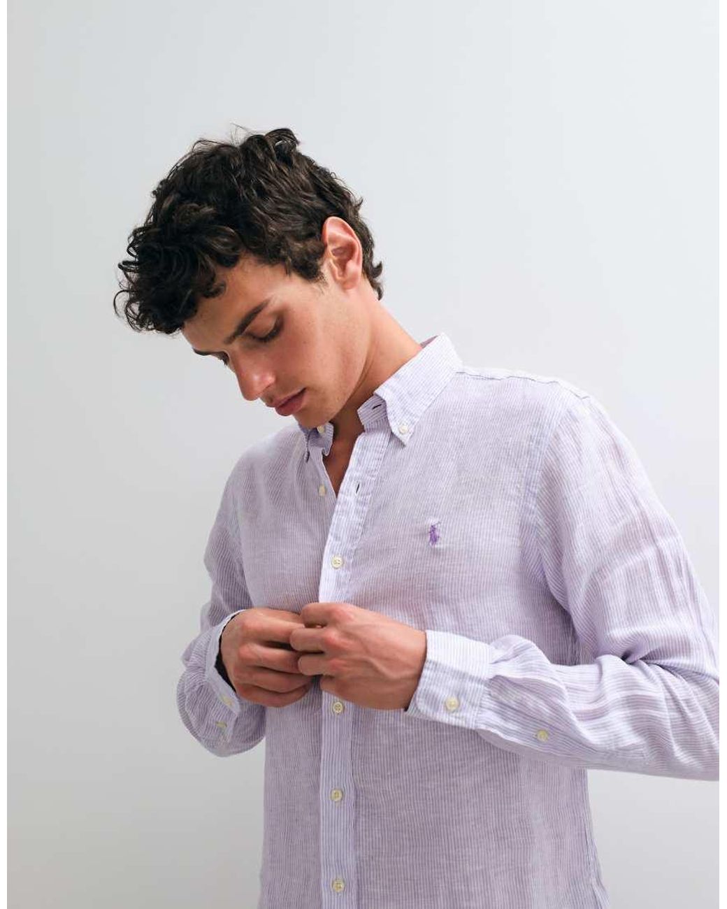 Polo Ralph Lauren White Custom Fit Long Sleeve Linen Sport Shirt for men